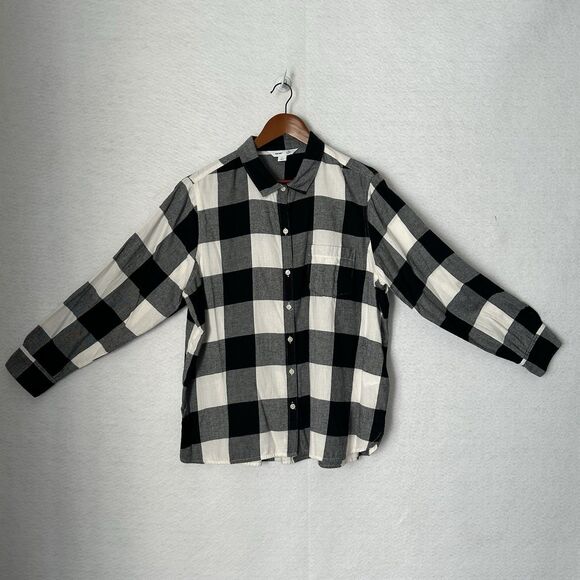 Old Navy Shirt Women XXL Black White Plaid Buffalo Classic Flannel Preppy Casual - Picture 11 of 12